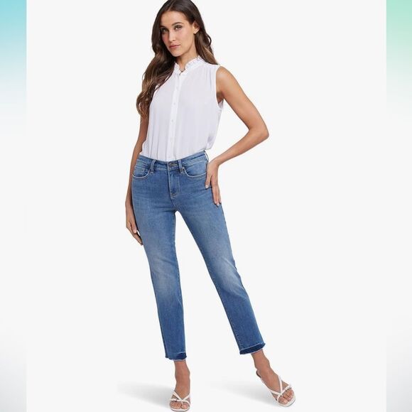 NYDJ 14 Blue Fray Hem Crop Ankle Jeans - Picture 1 of 4